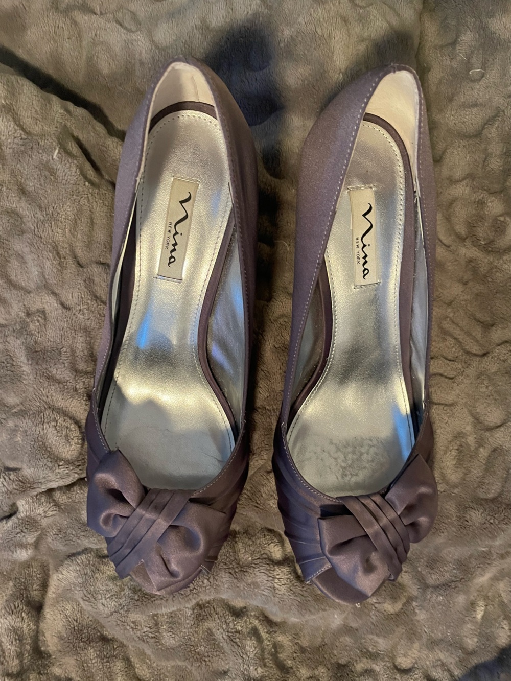Nina Lavender Satin Knot-Front Pumps